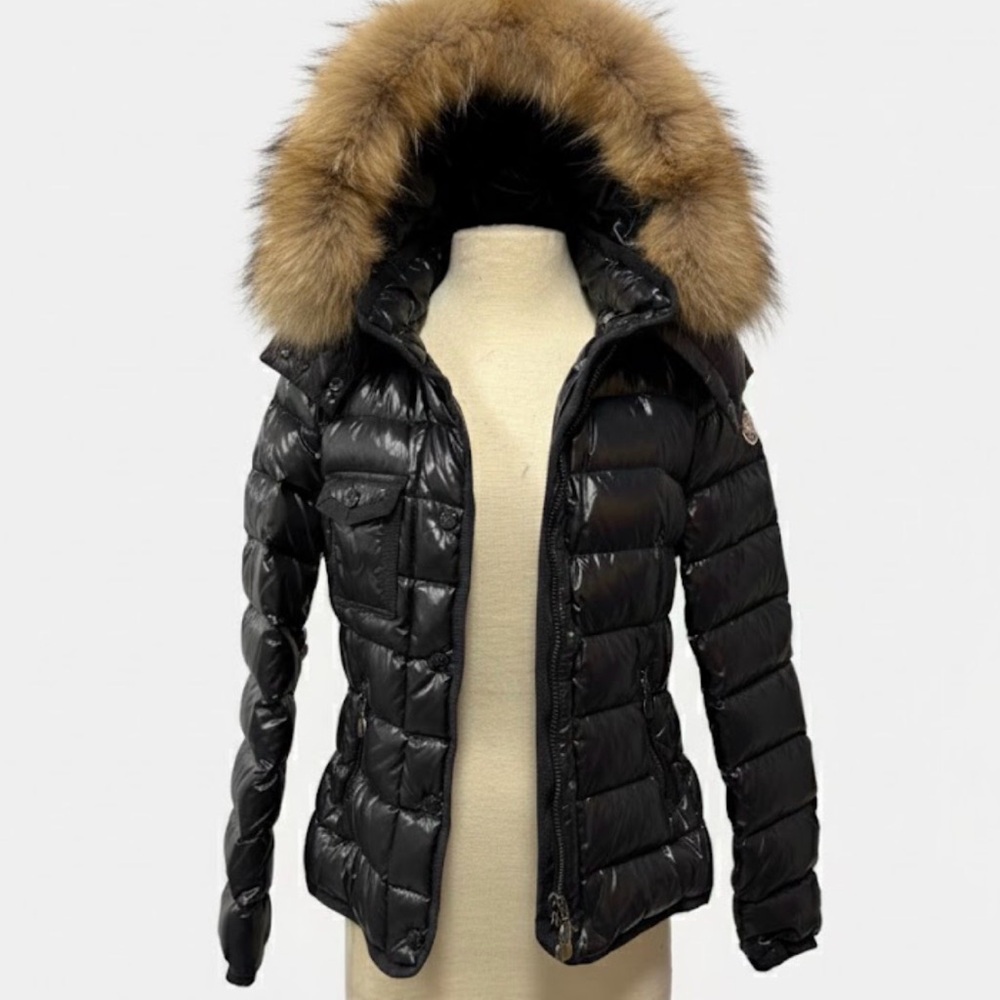 Moncler Black Puffer Jacket with Brown Fur Hood